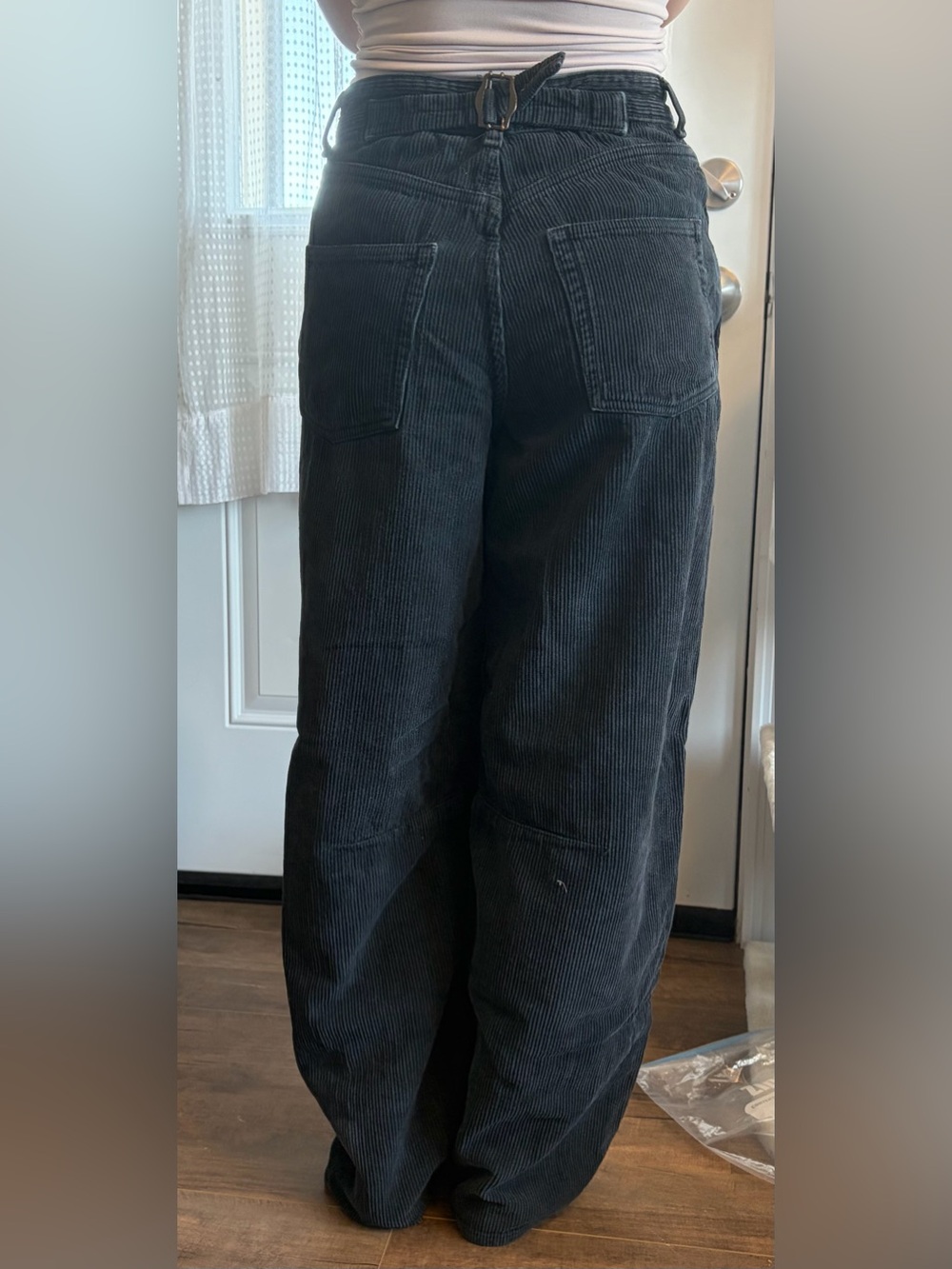 Wide Leg/Barrel Leg Black Corduroy Pants - Picture 6 of 6